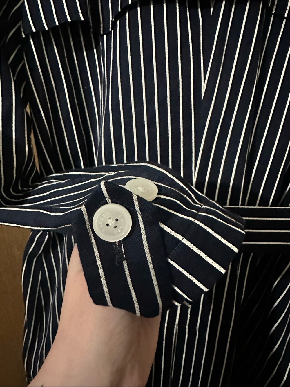 Lauren Ralph Lauren Navy White Stripes 100% Cotton Belted Trench Pea Coat Sz XL - Picture 7 of 14
